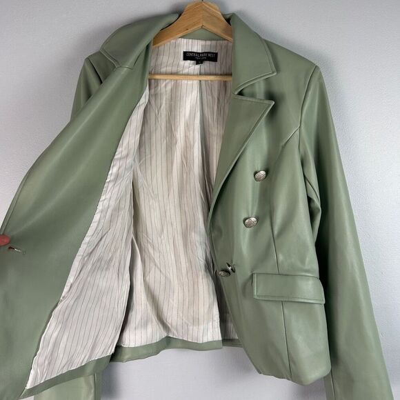 CENTRAL PARK WEST Devon Vegan Leather Blazer in Sage - Picture 9 of 9